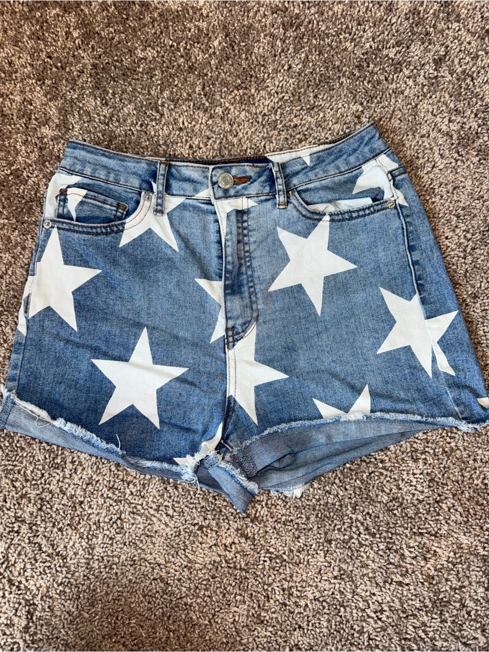 Forever 21 Size 28 Blue Jean High Rise Star-Print Denim Shorts